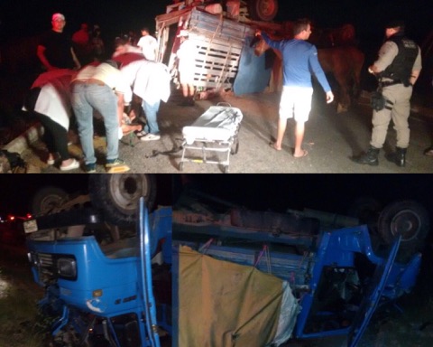 Caminhão boiadeiro tomba e deixa várias pessoas feridas em estrada do Cariri